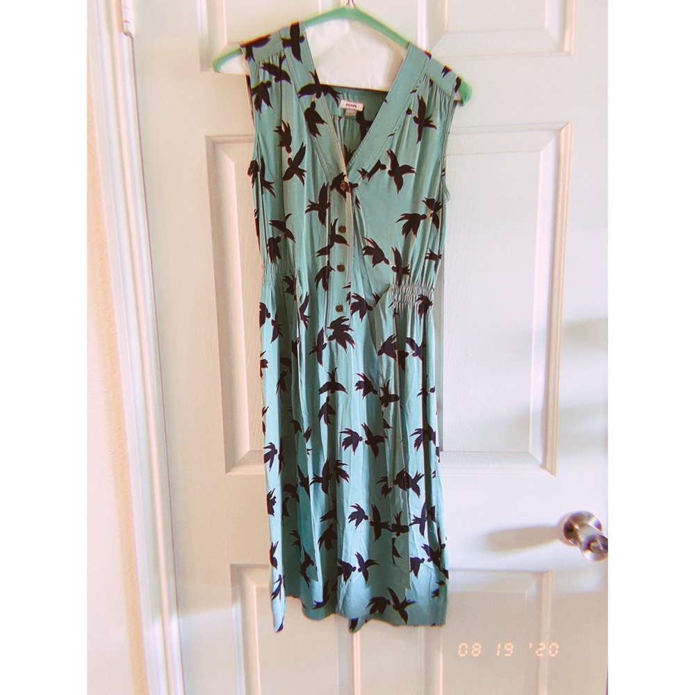 Fossil green and navy bird print dress 👗